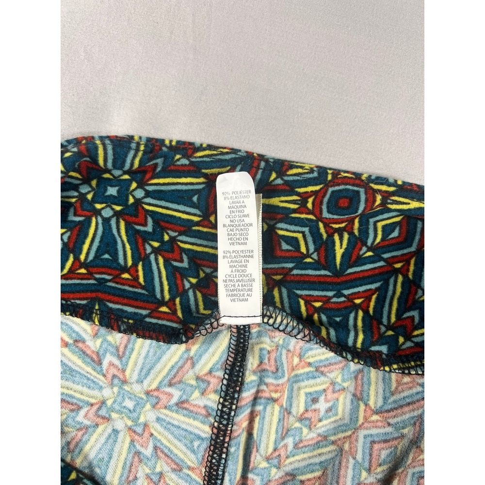 LuLaRoe Geometric Kaleidoscope Print Leggings One Size OS Blue Red Yellow Mosaic - Picture 11 of 12